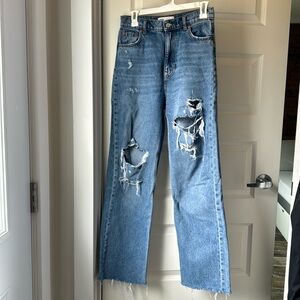 Zara Distressed Wide Leg Jeans Size 4